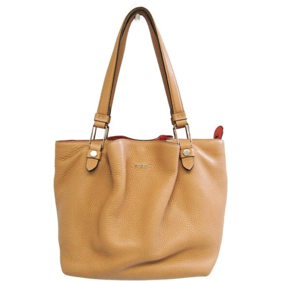 Tod's Flower Shoulder Bag Pebbled Tan Leather With Orange - Picture 1 of 16